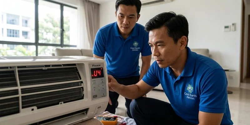Daikin aircon indoor unit display showing error code during diagnostic testing