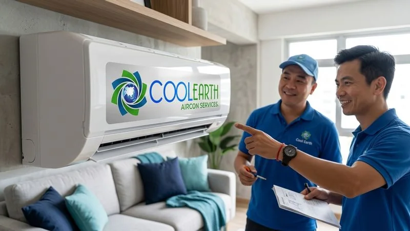 Modern wall-mounted aircon unit installed in a stylish Singapore HDB living room